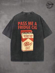 Diet Dr Pepperr "Fridge Cig" Funny T-Shirt, Fashionable Daily Casual Wear, Graphic Tee, Comfortable, 230G Washed High-Quality Cotton Printed T-Shirt, Dr Pepperr Cig Pack, Pass Me A Fridge Cig Shirt,Mens Clothes, Gifts For Men - 黑色 - 查看 2