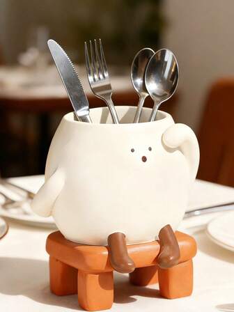 Nordic Kitchen And Home Tabletop Storage Jars, Creatively Designed Low Stools With Artistic Shapes For Fresh Storage. Living Room Home Decor Bottles, Creative Low Stools With Happy Face Artistic Designs, Multifunctional Desktop Storage For Utensils, Pen Holders, Makeup Brush Holders, And Decorative Items.