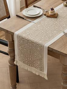 1pc Waterproof Table Runner With Tassels, Suitable For Home Decor, Wedding, Restaurant, Living Room - Coffee Brown - View 10