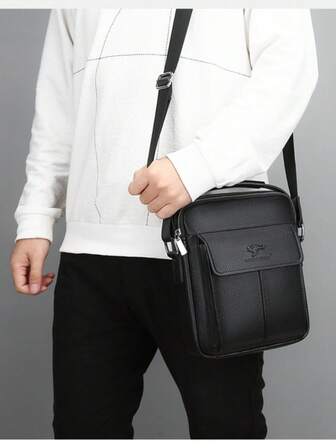 1 Pc Men's Solid Color Shoulder Bag Casual Crossbody Bag , Waterproof PU Fabric ,Large Capiticy Multi Pocket Design, Suitable For Daily Travel Work Commuting Pouch Waterproof Backpack