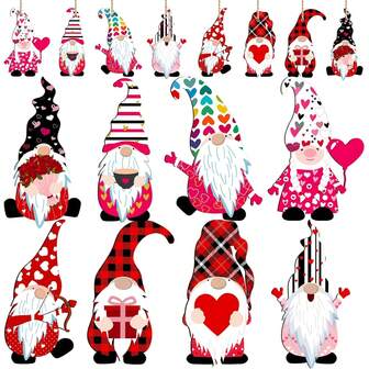 8件套木制小矮人装饰品，可爱精灵装饰品，北欧风格木制小矮人挂件，适用于情人节、复活节、爱情树、婚礼装饰，情人节木制挂件，树木装饰木制装饰品