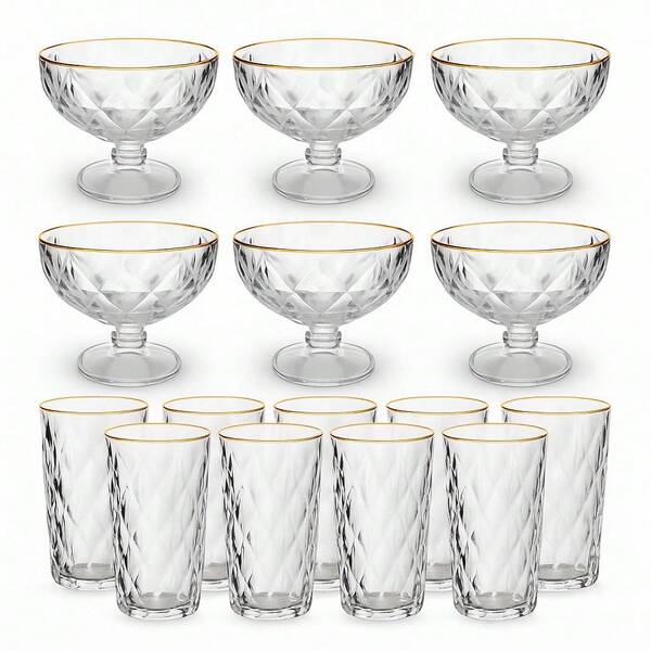 Kit com 6 Taças para Sobremesa Diamond Fio de Ouro 310ml Cristal