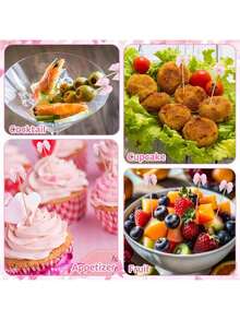 30/50个粉色蝴蝶结鸡尾酒签，带缎带蝴蝶结，适用于婴儿派对、生日、婚礼、新娘送礼会、蝴蝶主题派对、青少年派对、派对装饰、情人节、粉色圣诞节、派对用品 - 粉色 - 查看 8