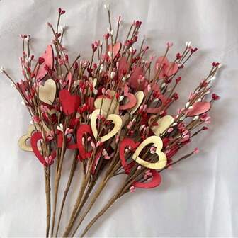 1pc Artificial Berry Flower Heart Berry Stems, Faux Heart Picks Branches For Valentine's Day Deor, New Wedding Decoration Party Decoration DIY Decor, Aesthetic Room Decor, Home Decor ﻿