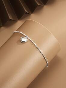 1pc S925 Sterling Silver Bracelet With Minimalist Heart Pendant, Elegant Fashion Jewelry Gift For Women, Mothers, Girlfriends, Friends, Couples, Daily Wear - Silver - View 4