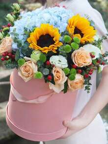 1pc Valentine's Day Flower Gift Box, Portable Round Flower Tube, Hug Bucket, Mini Flower Bucket, Gift Box - Multicolor - View 3