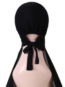 1 pièce Foulard à capuche en mousseline de soie de couleur unie pratique avec bonnet