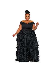 Plus Size Women's Dress, High Waist, Cinched Waist, One-Shoulder, Slim Temperament, Elegant Banquet Evening Dress - màu đen - Xem 2