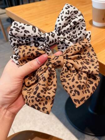 1pc Girl's Leopard Print Large Bow Hair Clip, Stylish And Elegant, Suitable For Girls' Daily Outfits.