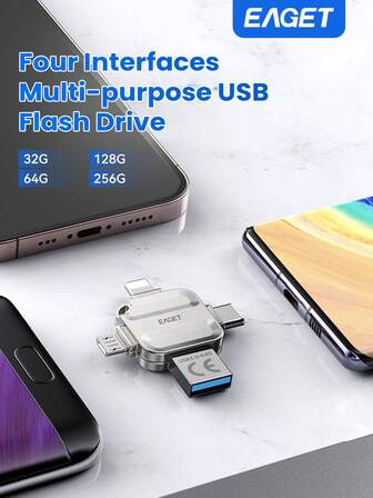 56GB/128GB/64GB/32GB 四合一 USB 3.0 高速闪存盘，适用于 照片存储 U 盘、iPad Pro、安卓手机（16/15/14 英寸）、笔记本电脑、PC 等。