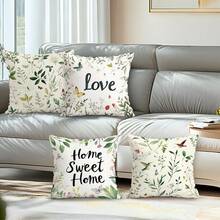 4pcs Pastoral Floral & Plant Pattern Pillow Covers, Single-Sided Printed Cushion Covers, Suitable For Living Room, Bedroom, Home Decor, All Season