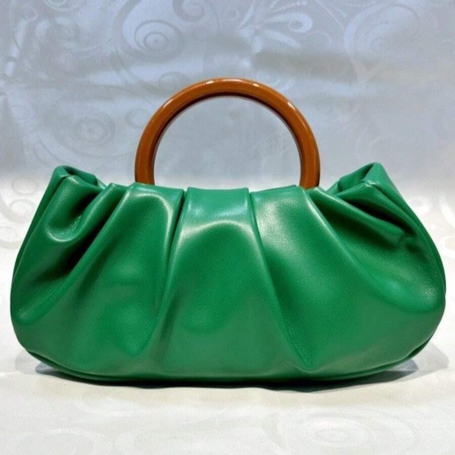2025 New Arrival Evening Bag For Women – Pleated Cloud-Style Handbag With Resin Big Ring Handle, Exuding Elegance - 綠色 - 查看 1