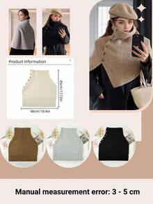 1pc New Knitted Women Shawl/Autumn Winter Fashion Multi-Color Warm Poncho, Winter Accessory Women Vest/Comfortable Neck Warmer Golden Accessory, Versatile Cleopatra Style Button-Up Cardigan For Dress - Multicolor - View 11