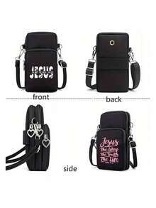 耶稣主题迷你户外运动手提包钱包，带耳机插孔、手机包、臂包、零钱包、单肩包、女士斜挎手机包，配有可调节肩带和多拉链立式钱包，适合跑步、徒步、骑行等户外运动、健身活动，也是馈赠亲友、家人、圣诞节、感恩节、生日、新年礼物的理想之选。 - 彩色 - 查看 5