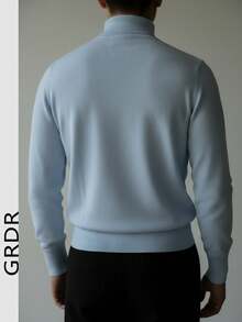 GRDR Herrtröja med långa ärmar och hög hals, vanlig axel, mångsidig för dagligt bruk, stickad pullover - Babyblå - Visa 3