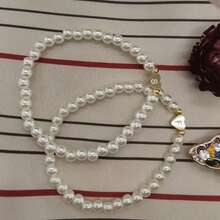 Women's A-Z Heart Initial Letter Bracelet With A-Z Alphabet & Heart Charm - Ized Faux Pearl Bead Jewelry Gift For Valentine's Day,Valentine's Day Gifts, Wedding Gifts, Bridesmaid Gifts, Casual Attire, Year-Round - Initial For Name Necklace Converted To Bracelet (A-Z)