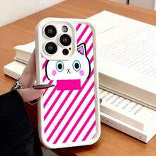 Funda de Teléfono Gato Lindo con Patrón de Rayas Rosadas para  15 Pro Max  14 Pro  13  Galaxy S23 S22 S21 Funda de Protección para Teléfono Regalo de Pareja para Novio Novia Regalo de Vacaciones - Blanco - Ver 7