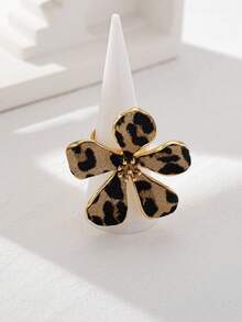 1pc Fashionable Leopard Print Flower Ring, Unique Personalized Design, Versatile For Daily Wear And Nightclub, Exaggerated Open Ring - Leopard - View 5