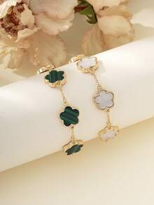2pcs/Set Fashionable Classic Style Green & White Clover Bracelet Valentines,Mom,Mother,Mother's Day,Gift - Multicolor - View 6