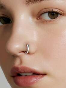 Nose Rings Hoop -Clear CZ Double Nose Ring Stainless Steel Hinged Segment Rings For Women 16G Hypoallergenic Earrings Jewelry For Cartilage Helix Rook Tragus Conch Daith - As Shown In the Figure - View 2