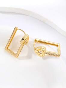 1对时尚可爱甜美心形水滴耳环，铜质立方氧化锆，适合日常佩戴和约会 - 彩色 - 查看 4