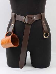 3pcs Set Ski & Hiking Waist Belt And Cup Holder, Suitable For Renaissance & Medieval Style Women, Can Be Used For Renaissance Fair Cosplay, Vintage Clothing Accessories - Multicolor - View 3