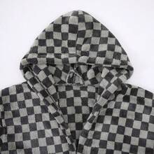 1 pieza Bata con capucha suave de felpa de coral sólida y de dos tonos, ropa de estar en casa casual y cálida para mujer/estudiante, ropa de estar en casa, ropa de dormir, bata, regalo