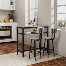 Conjunto de mesa de bar cuadrada gris para 2, juego de mesa de bar de 3 piezas ahorradora de espacio con 2 taburetes para la cocina, rincón de desayuno o sala de fiestas - Gris + MDF + 2 plazas - Ver 2