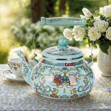 2.6 Quart Floral Enamel Tea Kettle, Vintage Enameled Teapot Stovetop, Enamel On Steel Coffee Tea Pot With Ceramic Handle, Colorful Hot Kettle Home Kitchen Decor, No Whistling - 綠色 - 查看 6
