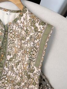 GMFP Women's Casual Elegant Fashion Printed Quilted Sleeveless Cardigan Vest, Vacation Style, Suitable For New Year/Valentine's Day - Green - View 8