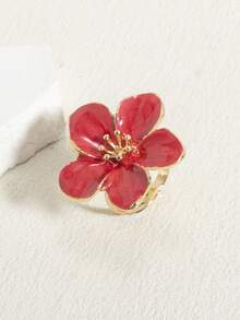 1 Stück modischer, hochwertiger, eleganter, süßer weißer, rosa, burgunderroter, oranger, lila, grüner, blauer, schwarzer Farbverlauf Kleeblumen-Blütenring, geeignet für Frühling/Sommer Alltagstragen und Urlaub - Frangipani-Ring - Übersicht 18