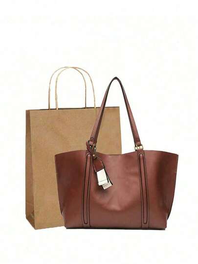 Dedoo Za Home 2025夏季新款通勤手提包，大容量时尚单肩包，蜡皮复古便携购物袋（不含礼品袋）