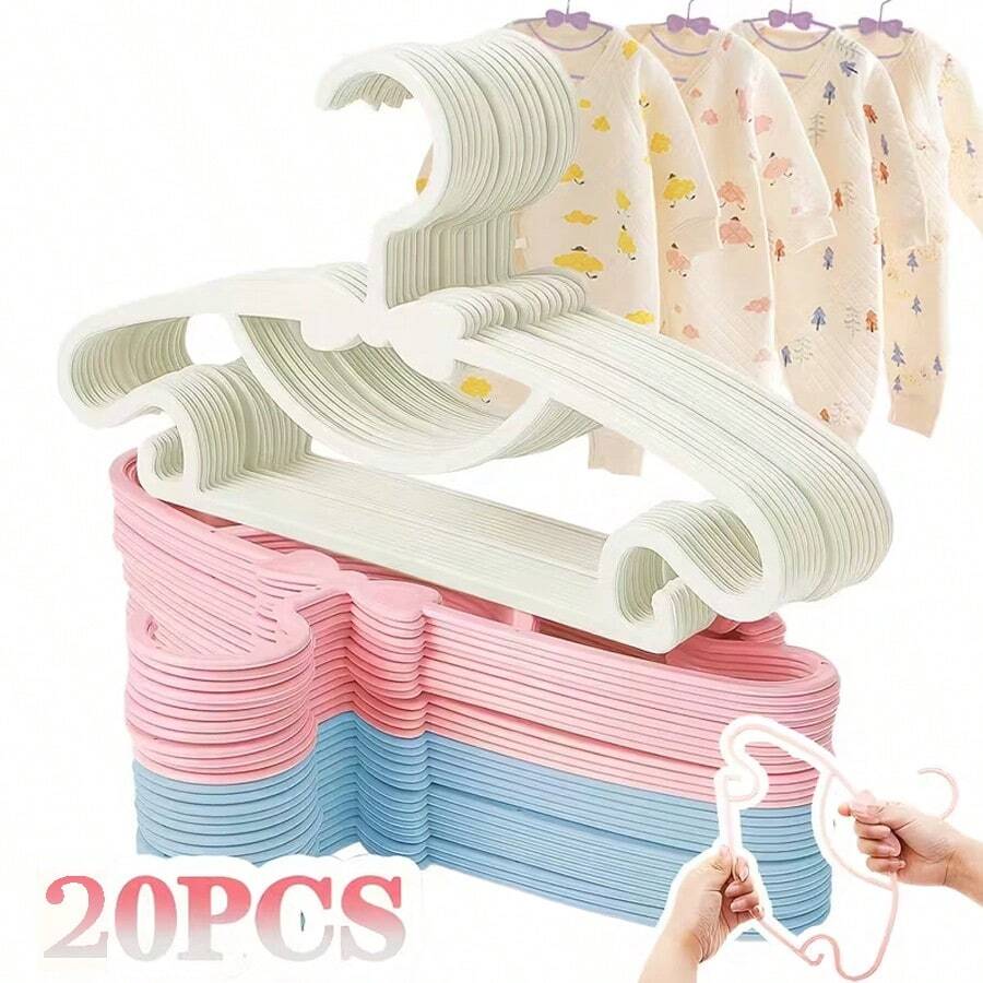 20 piezas de perchas de plástico ligeras | Diseño antideslizante, adecuadas para ropa de jóvenes, estructura ahorradora de espacio, ideal para dormitorio, lavandería, organización del armario de la guardería