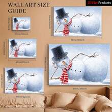 [2D Flat]1 Piece Of Canvas Painting Art Print With Wooden Frame,Snowman In Winter Scene,High Quality Wall Art Printed Poster Can Be Hung Directly,Pine Frame,Winter Season Decoration Painting,Festive Gift Painting,Christmas,Thanksgiving,Valentine's Day,Anniversary Decoration Painting - 多色 - 查看 4