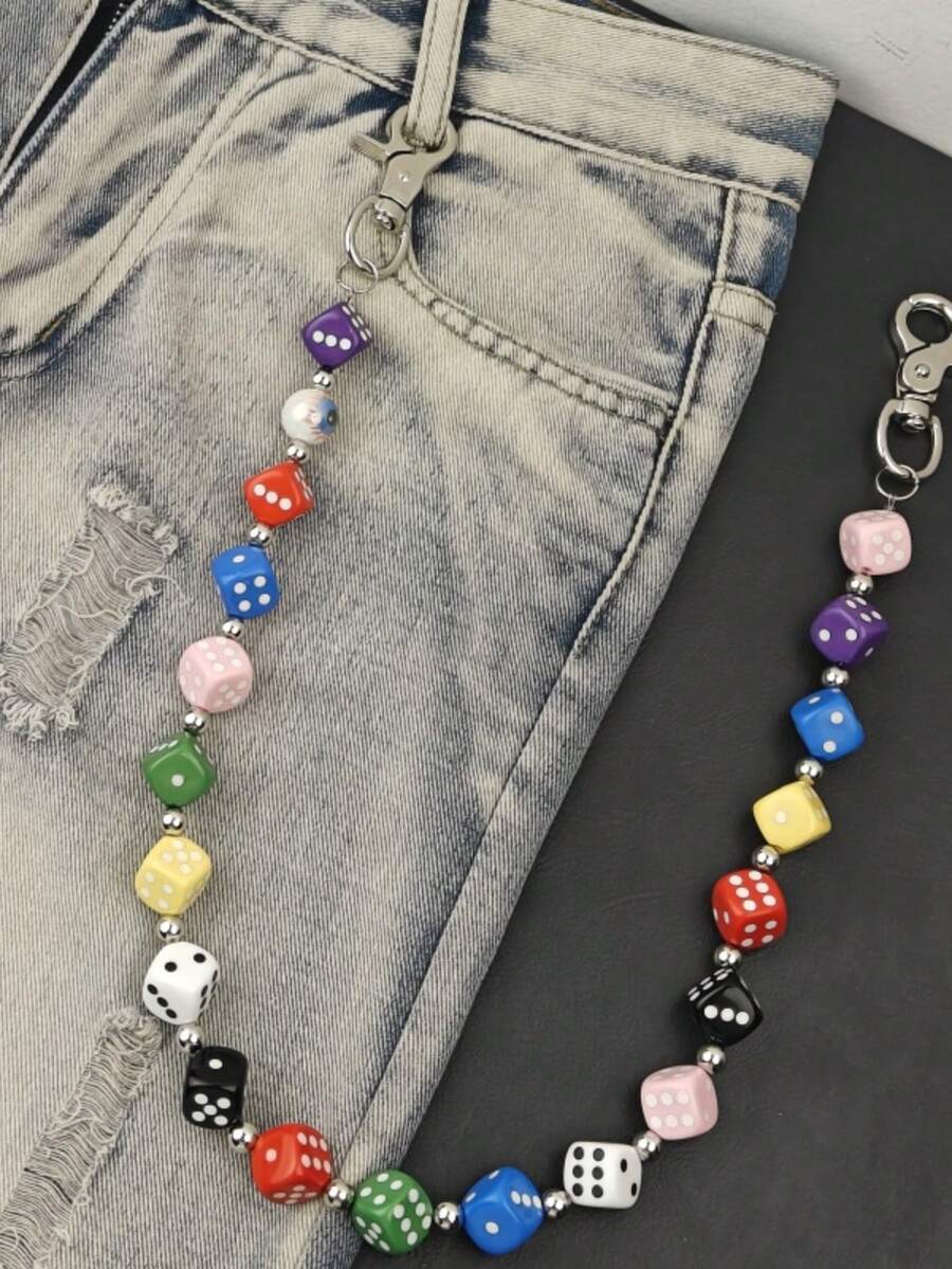 2025秋季新款多彩幸运骰子裤链 Y2K 时尚男女腰间奢华配饰，产品颜色随机发货