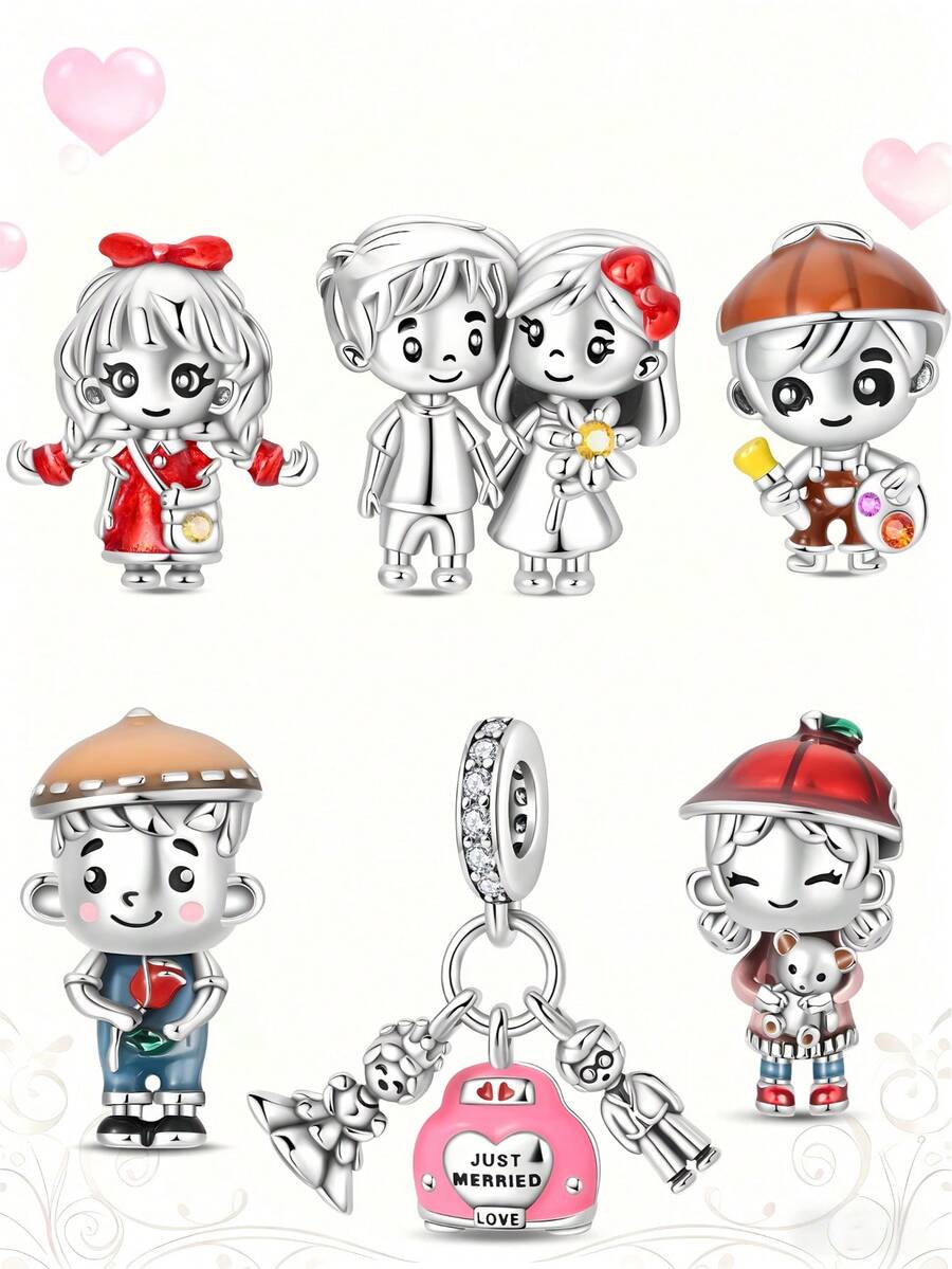 1pc Set Of Charms Featuring A Little Painter, Cartoon Girl, Couple In Love, Dopamine Girl, Sporty Boy, And Newlywed Couple, Perfect For DIY Creative Bracelets And Wristbands. Suitable As Birthday, Holiday, Or Couple Gifts For Women And Girls. - Multicolor - View 1