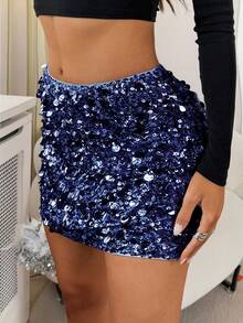 Unadoll 女士性感优雅亮片紧身迷你裙，适合鸡尾酒会、婚礼、宾客活动、派对、情人节及其他场合。 - 藏蓝色 - 查看 7