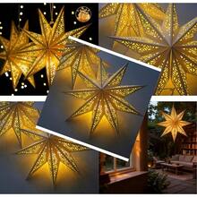 Christmas Star Paper Lantern With Fairy Lights Hanging Lighted Paper Star Lampshade For Indoor Holiday And Party Decorations Home And Window Décor - 2Pack177 - 查看 1