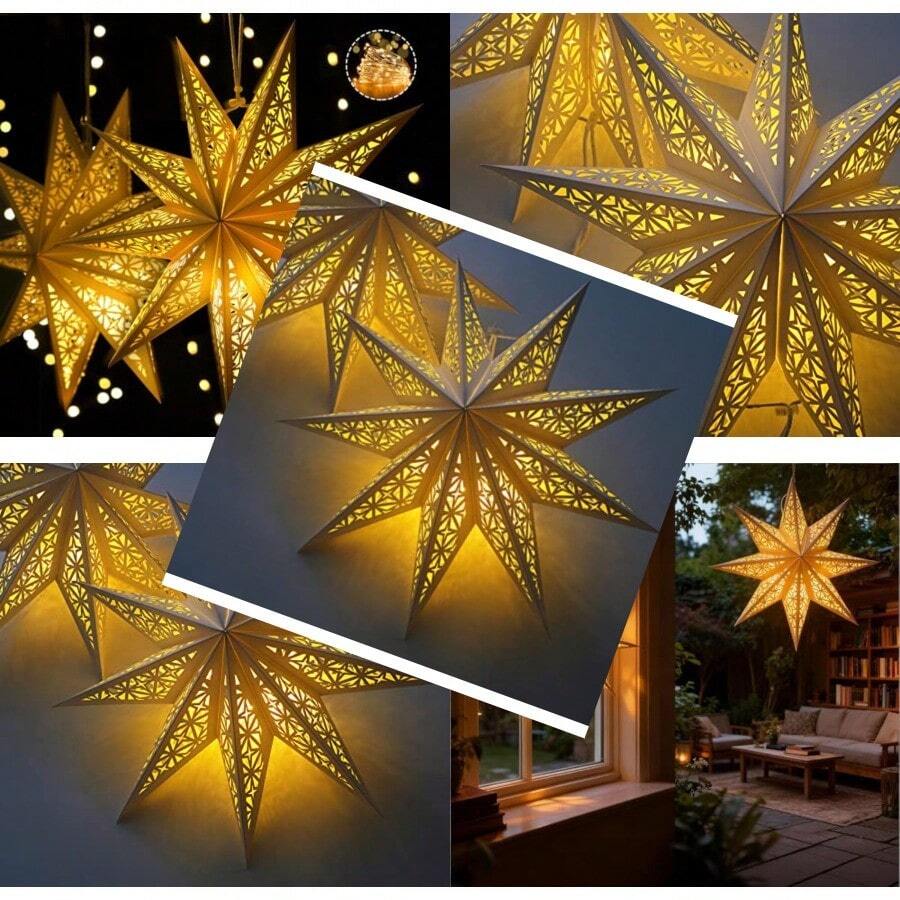 Christmas Star Paper Lantern With Fairy Lights Hanging Lighted Paper Star Lampshade For Indoor Holiday And Party Decorations Home And Window Décor - 2Pack177 - 查看 1