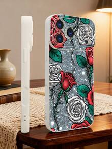 1 pieza Funda de teléfono con diseño de rosas rojas y blancas sobre fondo estrellado, estilo clásico ideal para San Valentín, protección elevada para lente con diseño de ojo de cámara, resistente a golpes, compatible con iPhone 17 Pro Max/16/15/14/13/12/11/Plus/Pro/Pro Max, compatible con Galaxy A34/A35/A54/A55, Galaxy S20/S21/S22/S23/S24/S25 Ultra/Plus, compatible con Galaxy/Redmi/Honor/OPPO/ViVo - Blanco - Ver 5