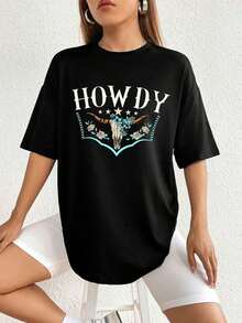 Camiseta de hombros caídos con estampado de letra - Blanco - Ver 3