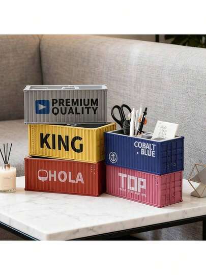 1pc Minimalist Container Model Decor, Office Desk Organizer Box, High-End Cargo Container Model Toy, Pen Holder