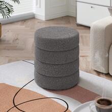 Round Pouffe Stool Liviing Room Bedroom Footstool Teddy Fleece Dressing Table Stool Hallway Shoe Stool - Cream White - View 10