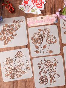 6pcs/Set Simple White PET Flower Outline Drawing Template DIY Flower Hollow Drawing Template Color Drawing Portable Drawing Template Tool - 18*13.8cm - View 11