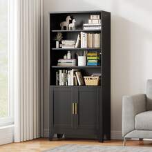 71 Inch High Metal Bookshelf With Adjustable Storage Rack, Used For Open Independent Display Cabinets In Offices, Study Rooms, Living Rooms, And Bedrooms - màu đen - Xem 1