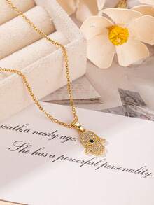 这款时尚独特的恶魔之眼手形吊坠项链，是一款奢华的男女通用饰品，适合派对、外出和日常佩戴。 - 金色 - 查看 2