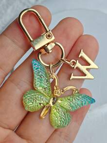 1个可爱闪亮蝴蝶及A-Z字母钥匙扣，树脂绿色时尚蝴蝶字母钥匙圈，女士日常佩戴礼物蝴蝶吊坠钥匙扣 - 綠色 - 查看 15