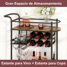 GILLAS Carrito de Servicio, Carrito de Bar de 3 Niveles, Cantina Bar Mueble para Casa con Capacidad para 6 Botellas de Vino y 6 Copas, Carrito de Almacenamiento con Ruedas para Comedor, Bar, Cocina(Madera de ingeniería) - Multicolor - Ver 10