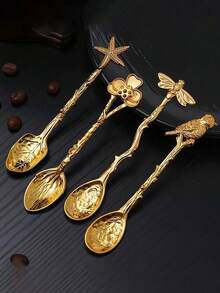 Vintage Creative Coffee Spoon, Ornate Palace Style Golden Restaurant Stirring Spoon, Dessert Jam Spoon, Zinc Alloy Coffee Spoon - Multicolor - View 12