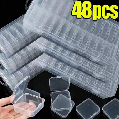 6/30/48Pcs Clear PP Plastic Square Storage Boxes With Hinged Lid Small Organizer Containers For Beads Jewelry Earplugs Craft Supplies Hardware Parts Portable Mini Case For Sorting And Packaging